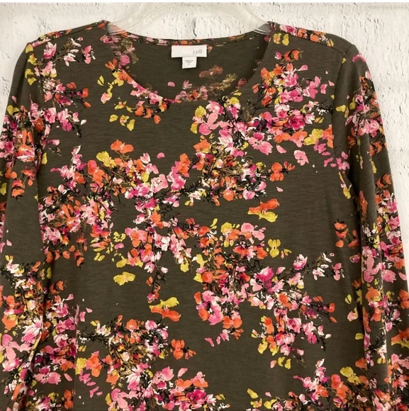 J. Jill Floral Watercolor Layered Tunic Top Size S Long Sleeve Cotton Blend WT53 - Picture 6 of 10
